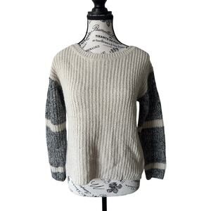 BlankNYC Contrast Sleeve Ribbed Wool Blend Sweater
